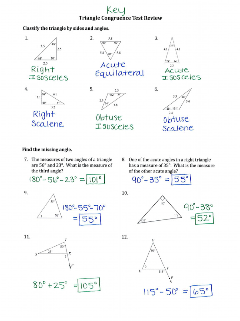 Triangle Congruence Test Review SOLUTIONS | PDF