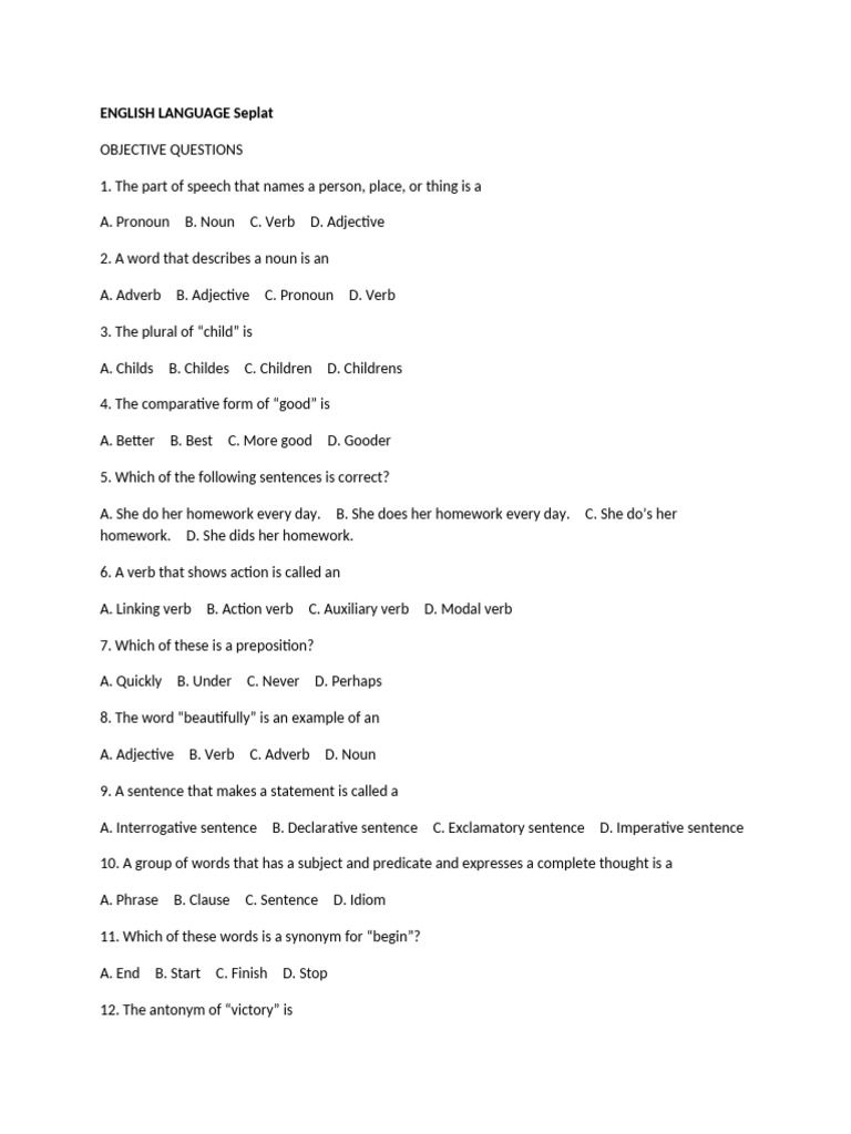 English and Biology Objective Questions | PDF | Force | Proton