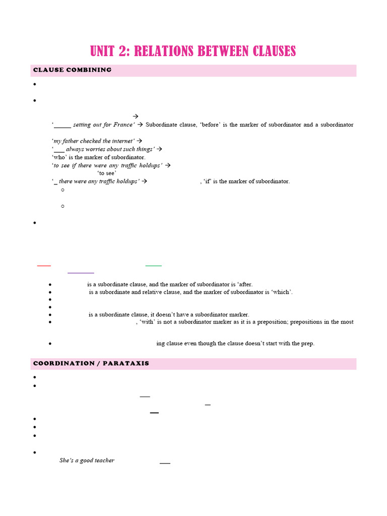 Clause Combining and Subordination Explained | PDF | Clause | Verb