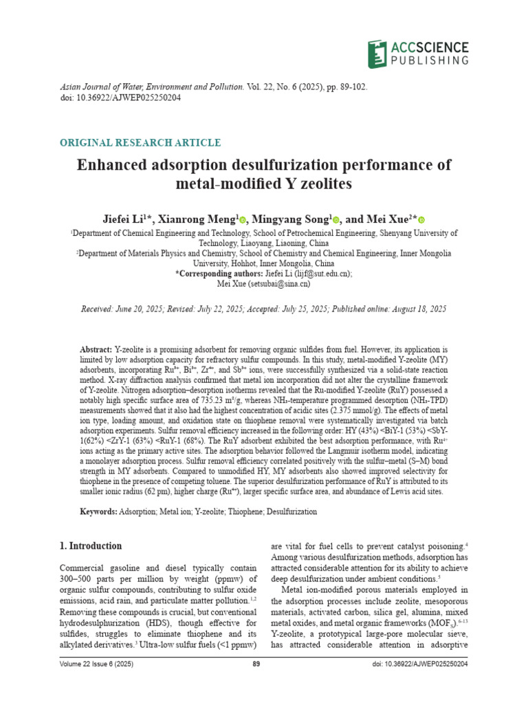 Enhanced Desulfurization with Metal Y-Zeolites | PDF | Adsorption | Acid