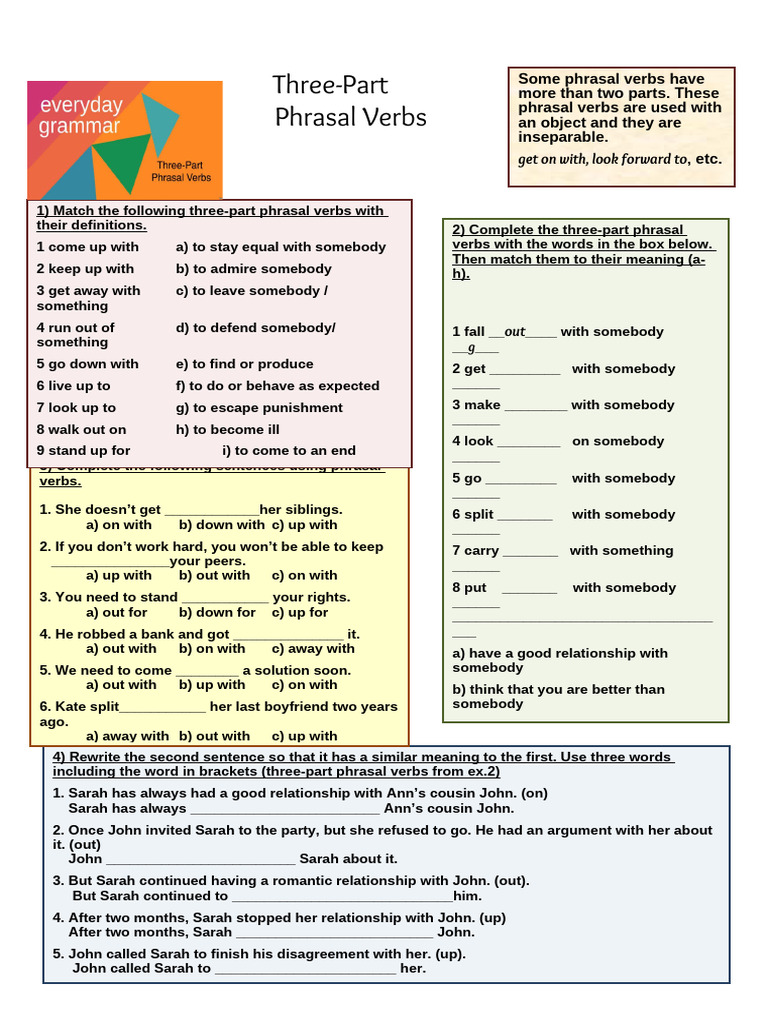 Threepart Phrasal Verbs Grammar Drills Grammar Guides Oneonone ...