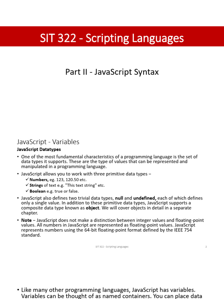 JavaScript Variables and Data Types Guide | PDF | Data Type | Boolean ...