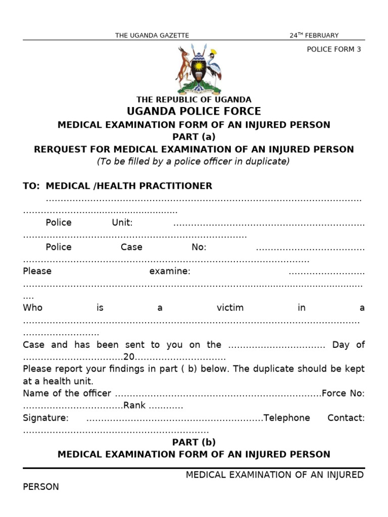 Uganda Police Medical Examination Form | PDF | Violence
