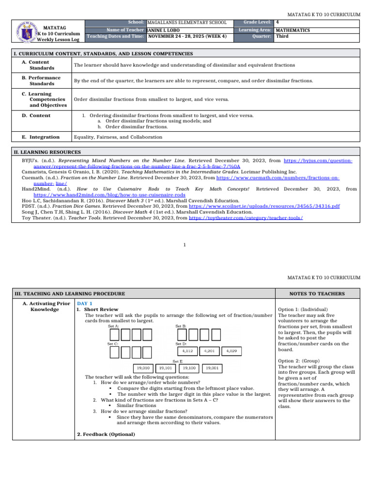 K-10 Math Lesson: Ordering Fractions | PDF | Mathematics | Arithmetic