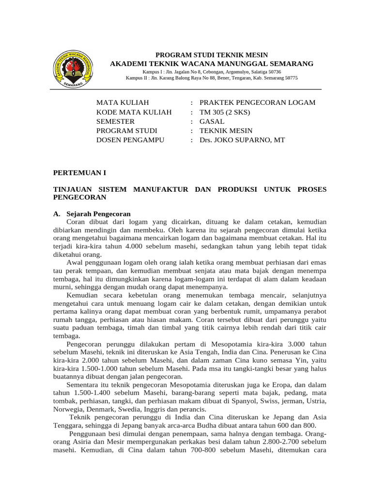 Sejarah dan Proses Pengecoran Logam | PDF