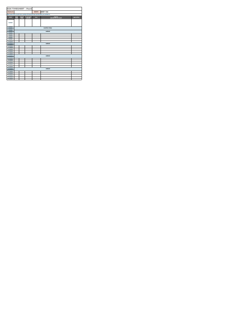 October 2025 NSN Timesheet Template | PDF