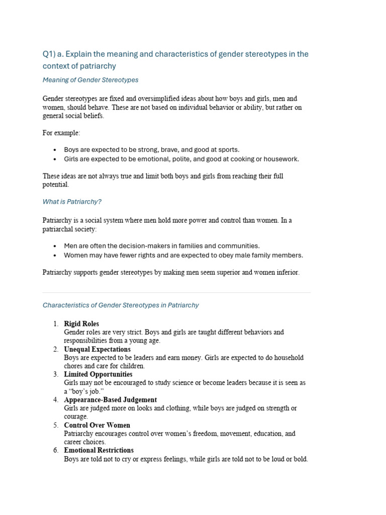 Gender Stereotypes and Patriarchy Explained | PDF | Sexual Harassment ...