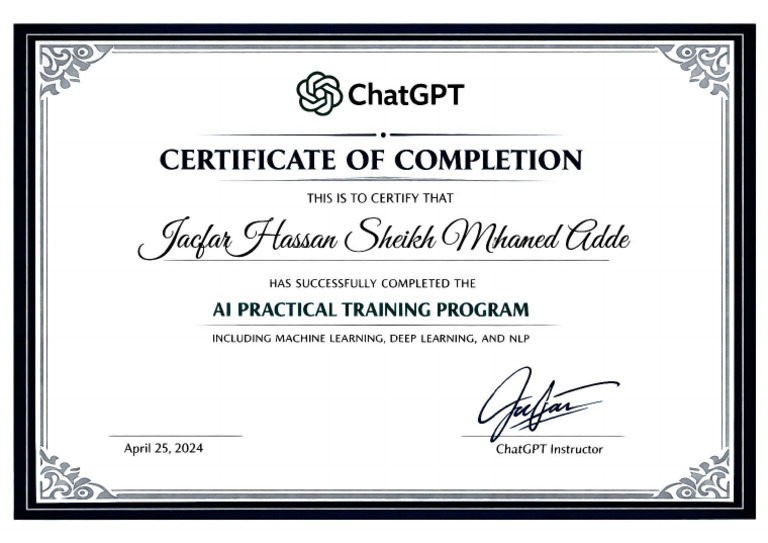 Certificate of Ai Practical Training Program | PDF