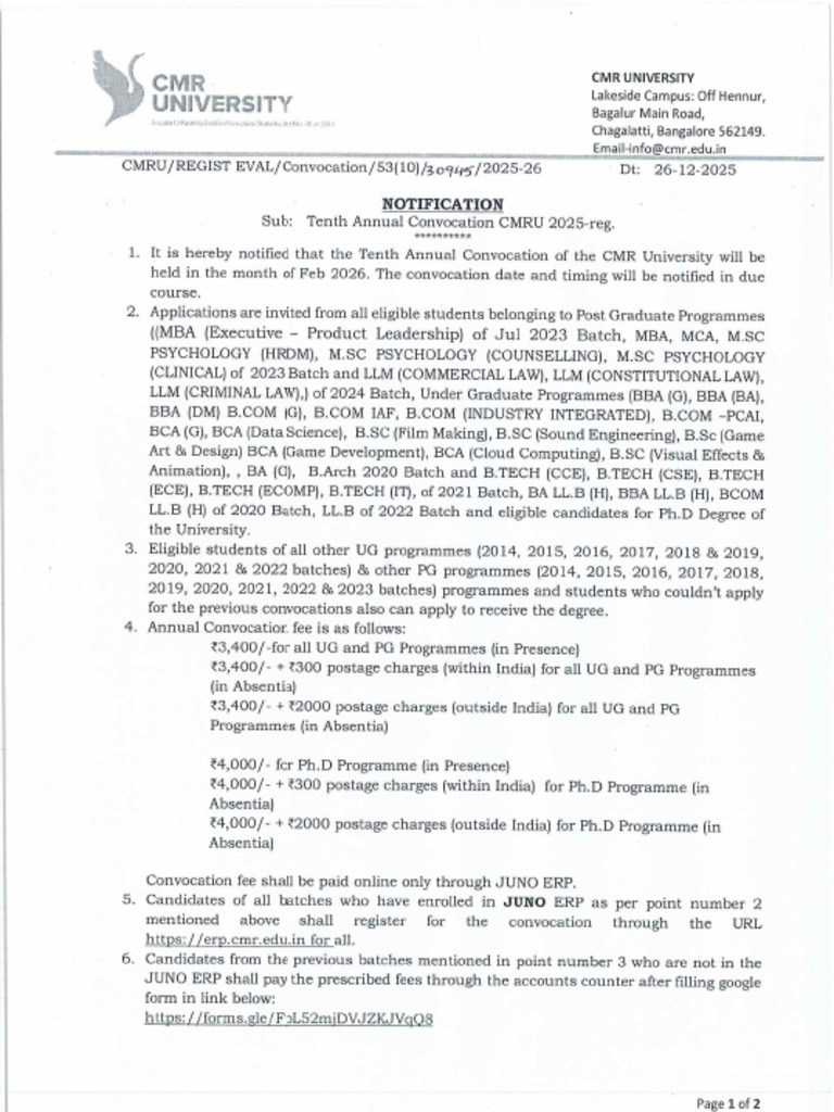 Tenth Convocation Notification | PDF
