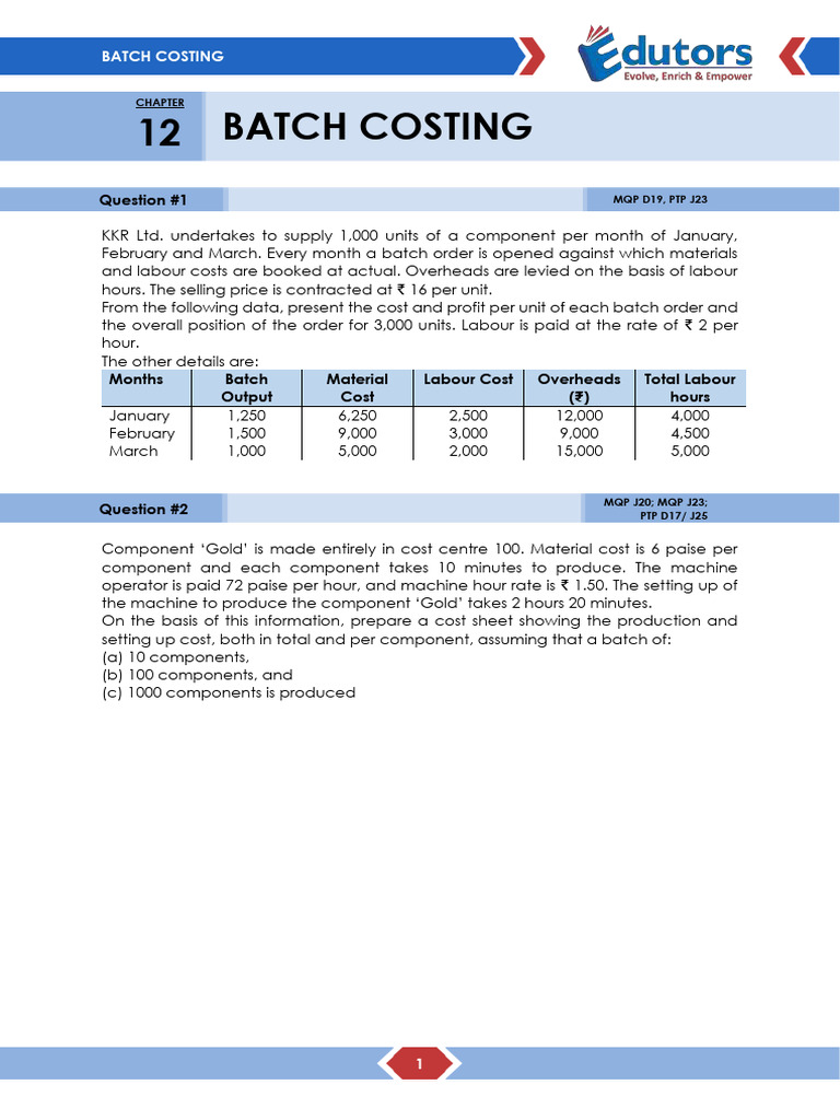 Batch Costing Analysis and Profit Calculation | PDF