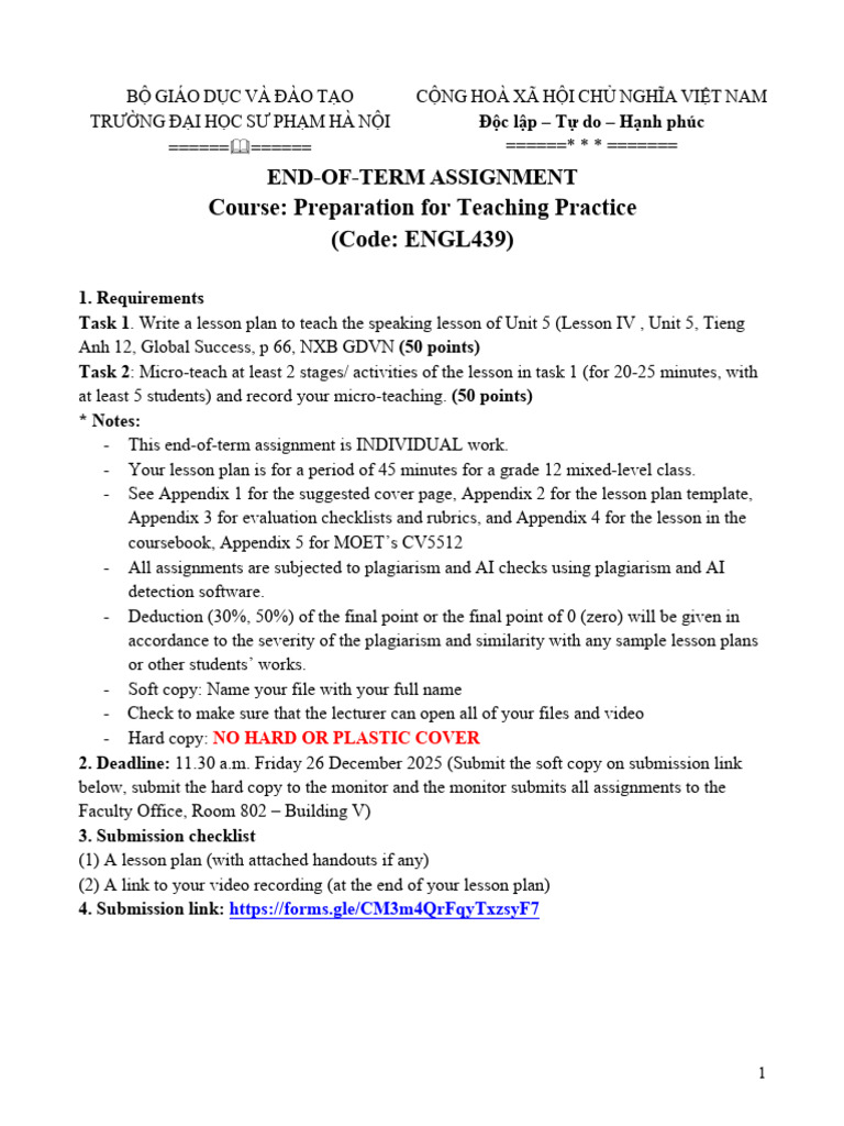 End-of-Term Assignment: Lesson Plan Guide | PDF | Lesson Plan | Fluency