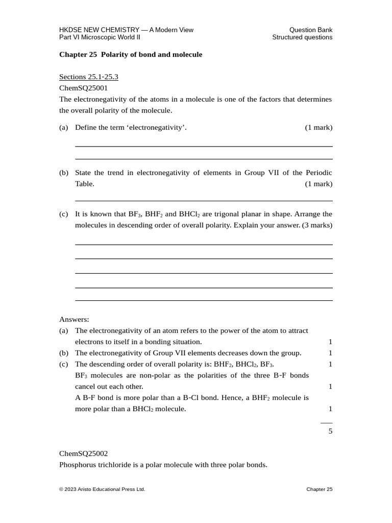 Chemqb Ch25 Sq e | PDF | Chemical Polarity | Chemical Bond