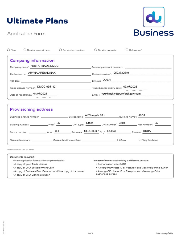 Ultimate Plans Application Form | PDF | Payments | Value Added Tax