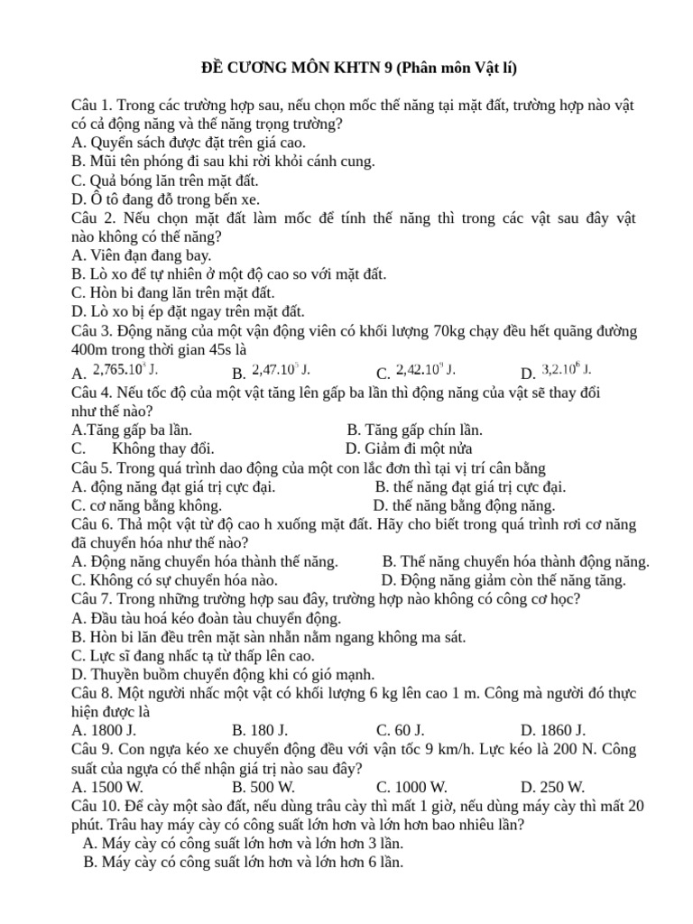 Đề Cương HKI- Phân Môn Lí 9 | PDF