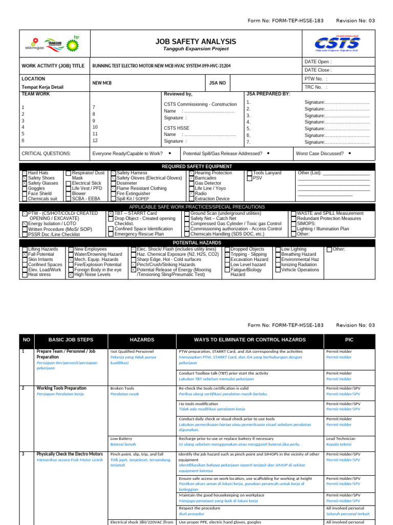 Jsa Hvac Motor Rev.3 | PDF | Hazards | Personal Protective Equipment