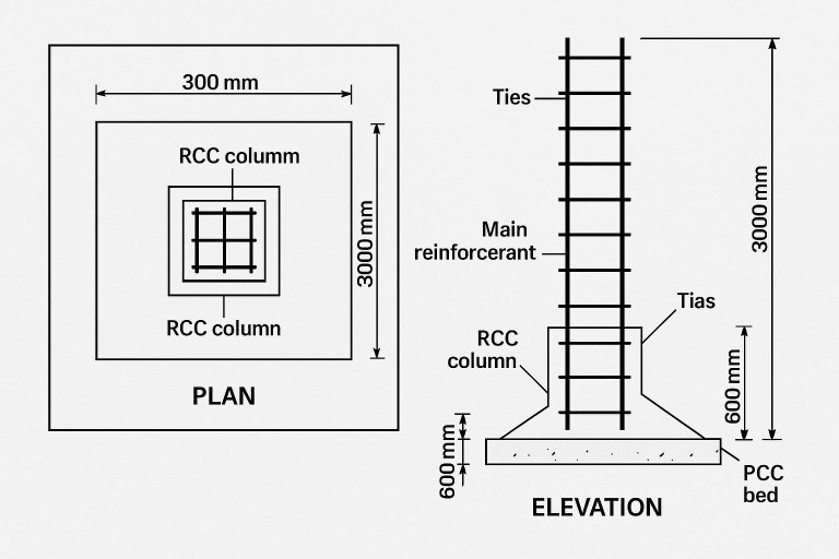 RCC Column Footing Drawing Hindi | PDF