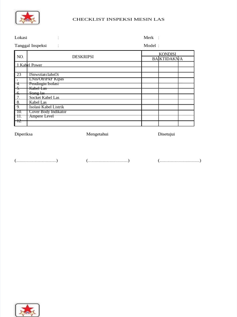Checklist Inspeksi Mesin Las Lengkap | PDF