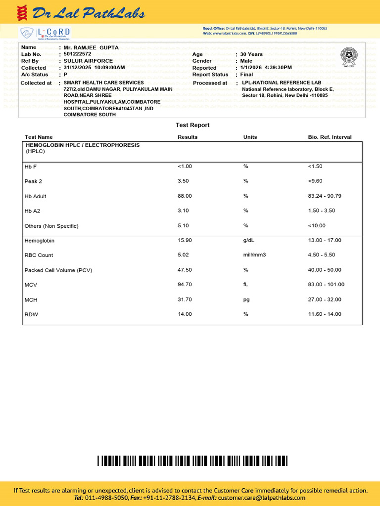 Hemoglobin Test Report for Mr. Gupta | PDF | Hematology | Blood