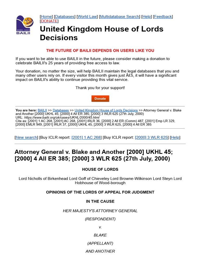 Attorney General v. Blake Case Summary | PDF | Legal Remedy | Damages