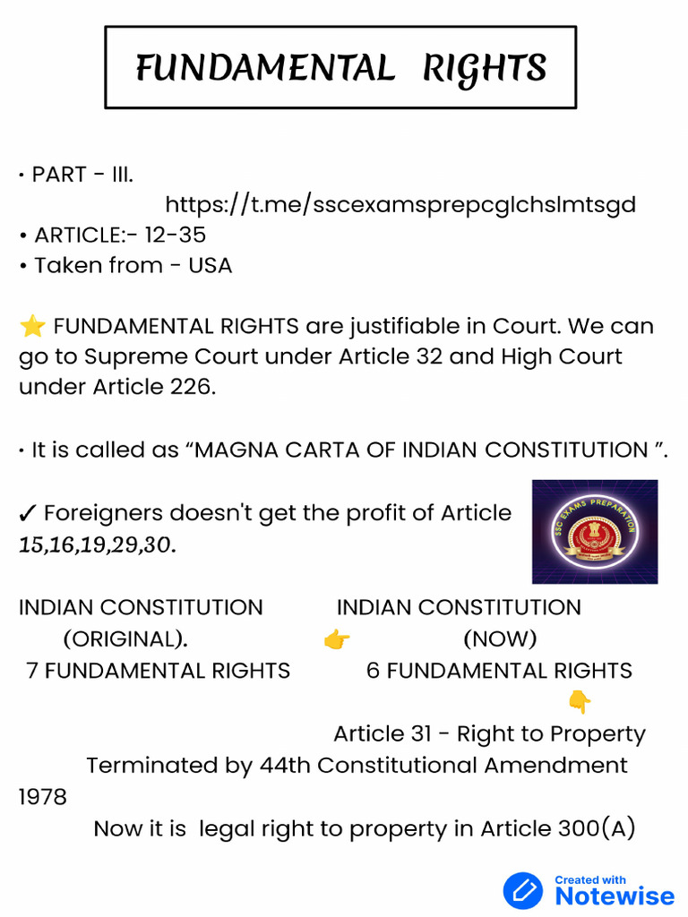 Fundamental Rights Part-1 | PDF