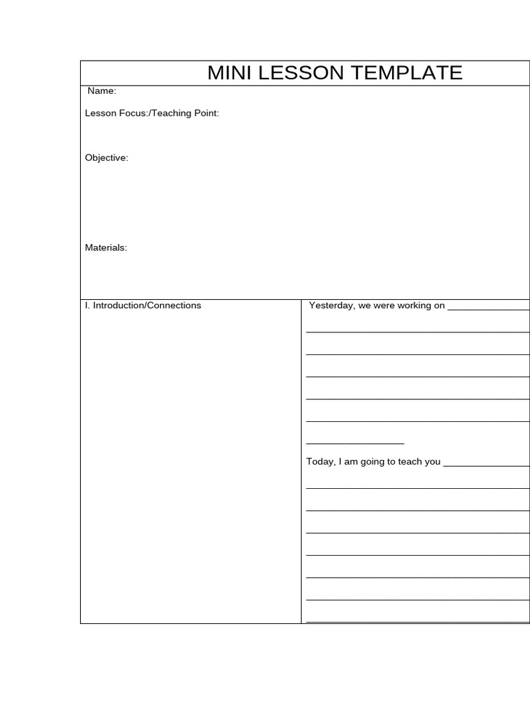 MINI LESSON TEMPLATE | PDF