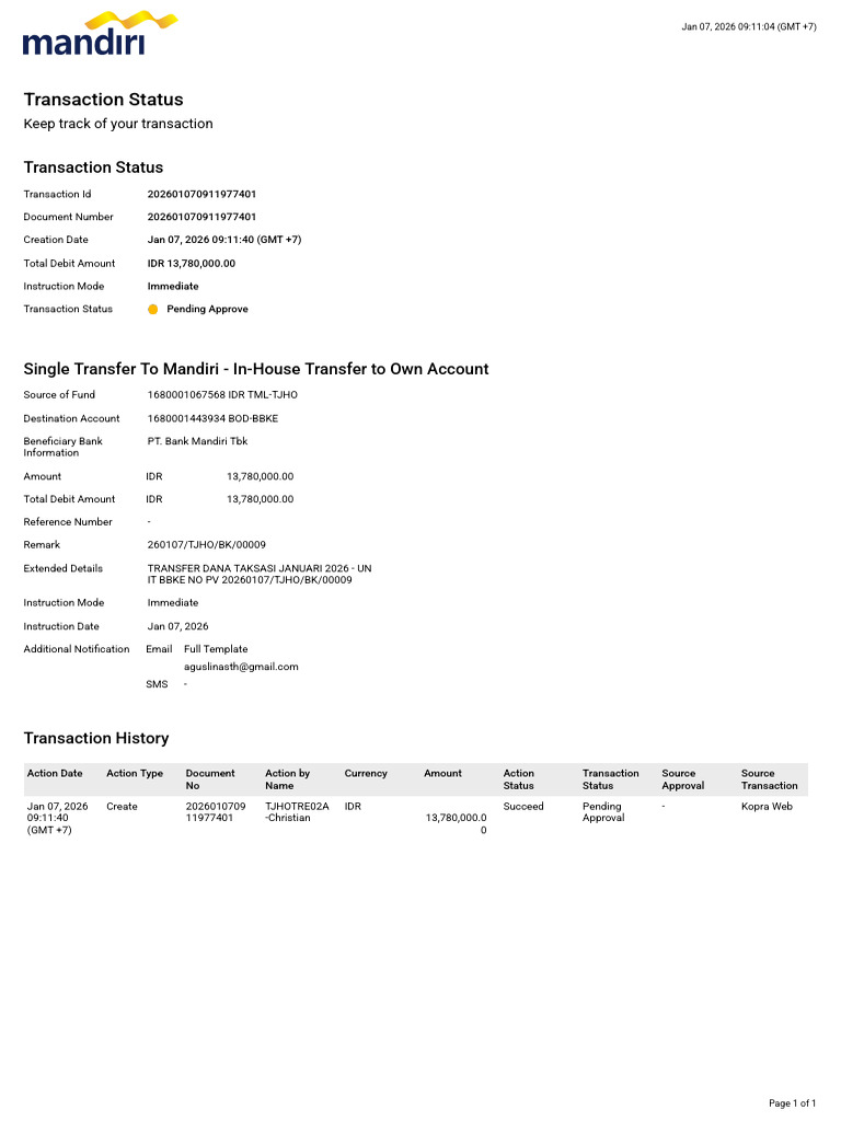 Transaction Status: Pending Approval Details | PDF