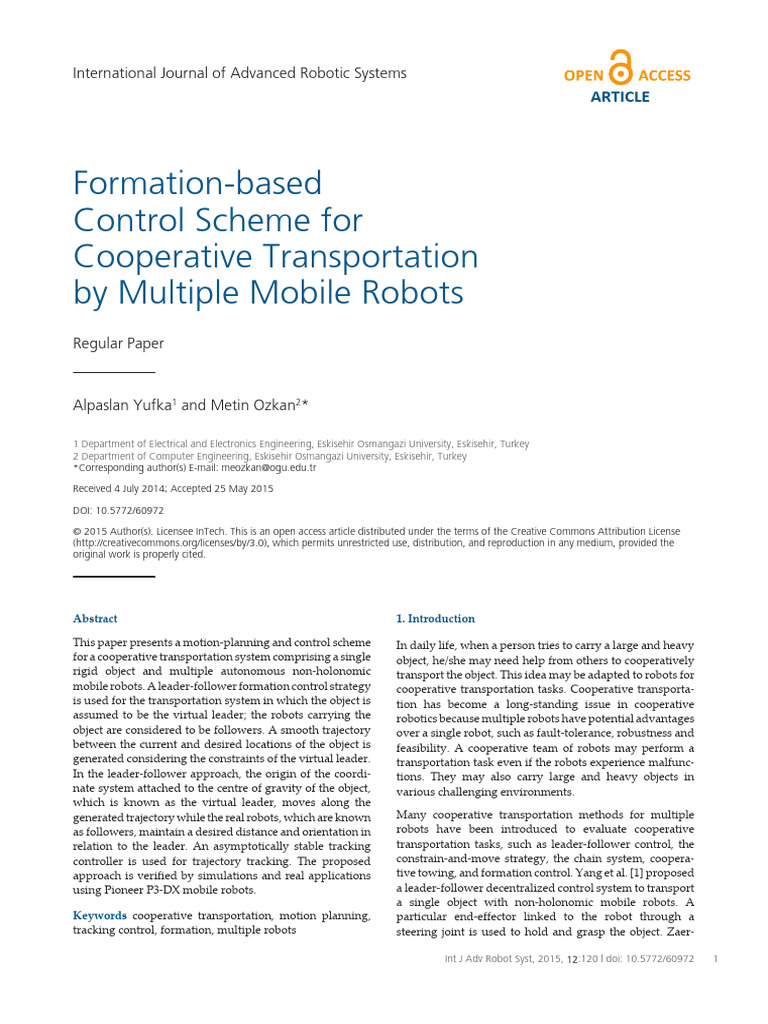 Formation Control for Robot Transport | PDF | Kinematics | Curvature