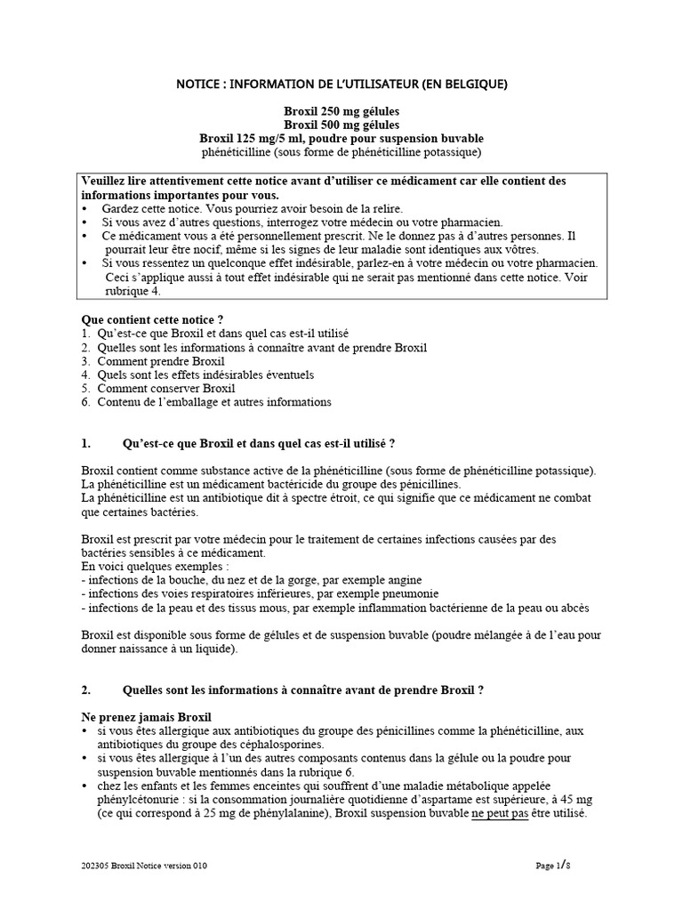 Notice d'utilisation de Broxil en Belgique | PDF | Effet indésirable ...