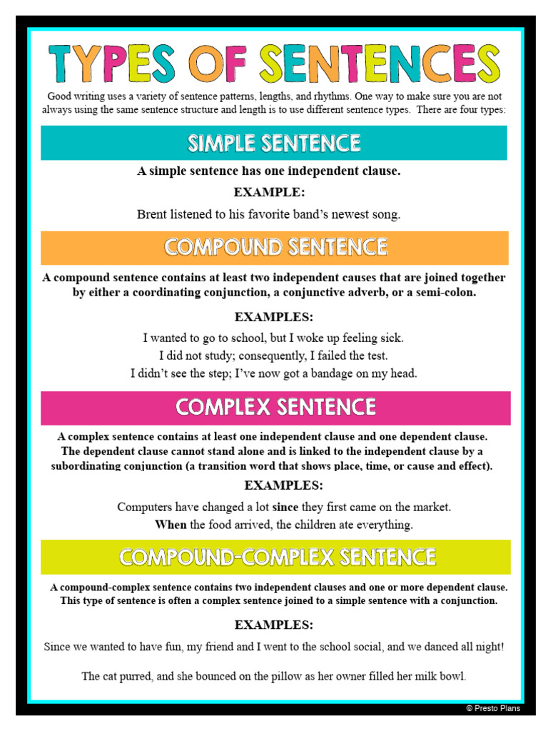 Types of Sentences Explained | PDF | Sentence (Linguistics)
