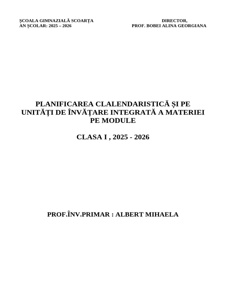 Planificarea Pe Module Cls 1 Ars Libri 2025-2026 | PDF