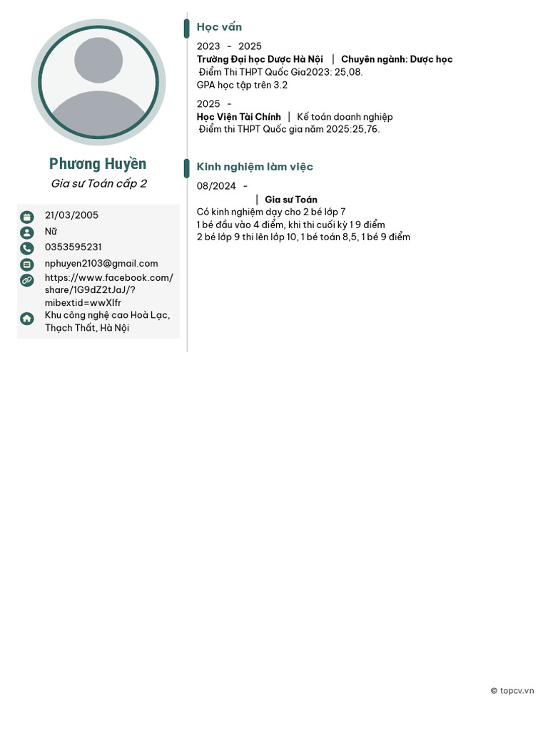 Phuong Huyen TopCV - VN 220925.164653 | PDF