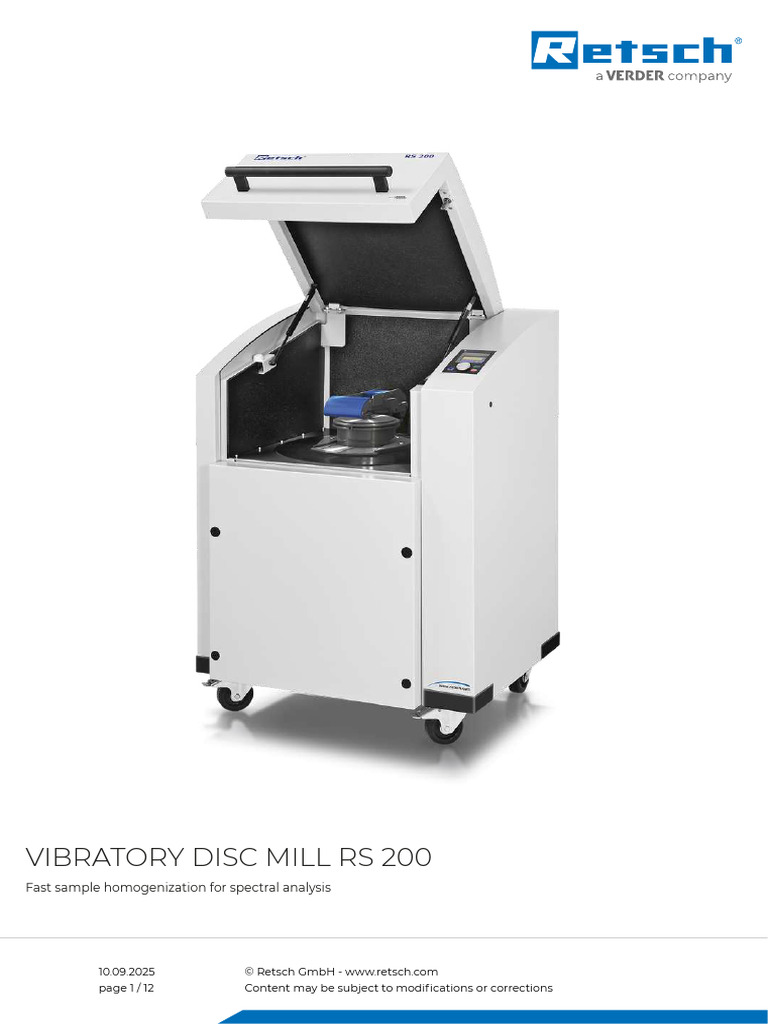 RS 200 Vibratory Disc Mill Overview | PDF | Mill (Grinding) | Cement