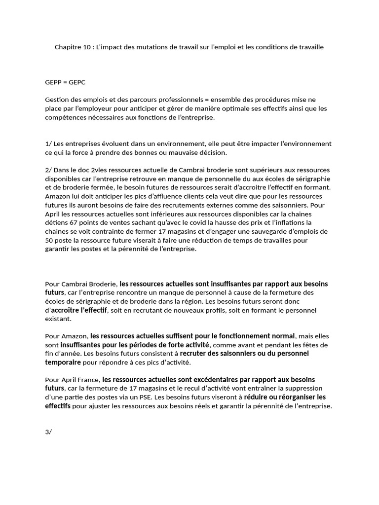 Impact des mutations sur l'emploi et le travail | PDF | Économie | Business