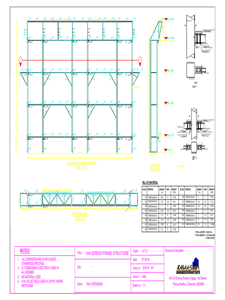 14m Screen Frame Structure Bolting and BOM Details | PDF | Stationery