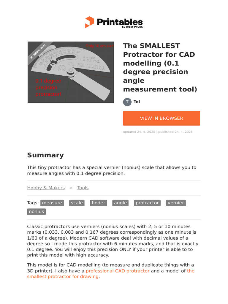 The Smallest Protractor For Cad Modelling 01 Degree Precision Angle ...