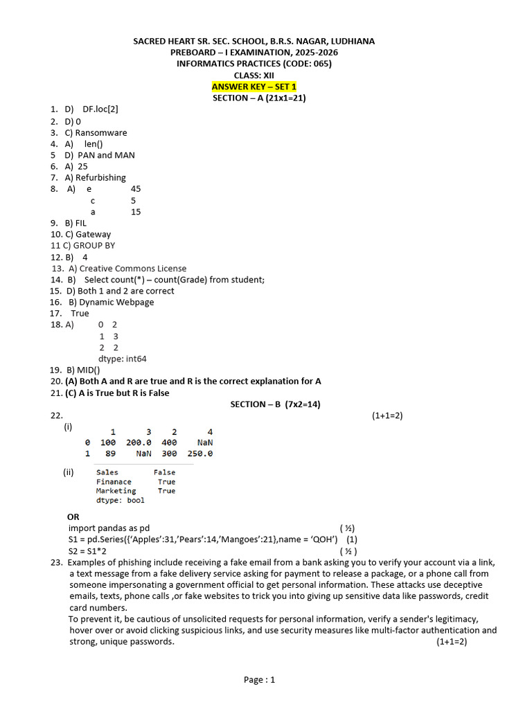 Class XII Informatics Practices Answer Key | PDF | World Wide Web ...