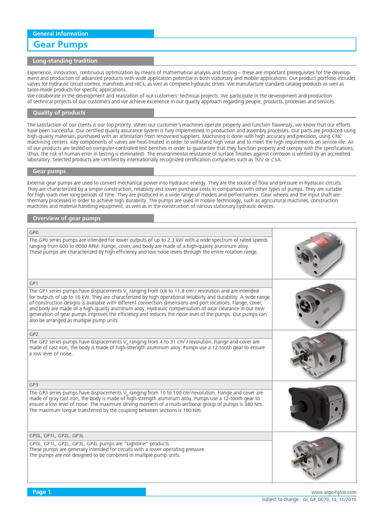 Gear Pumps: Specifications & Applications | PDF | Pump | Screw