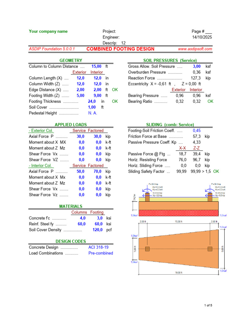 Combined Footing Design Report | PDF | Bending | Column