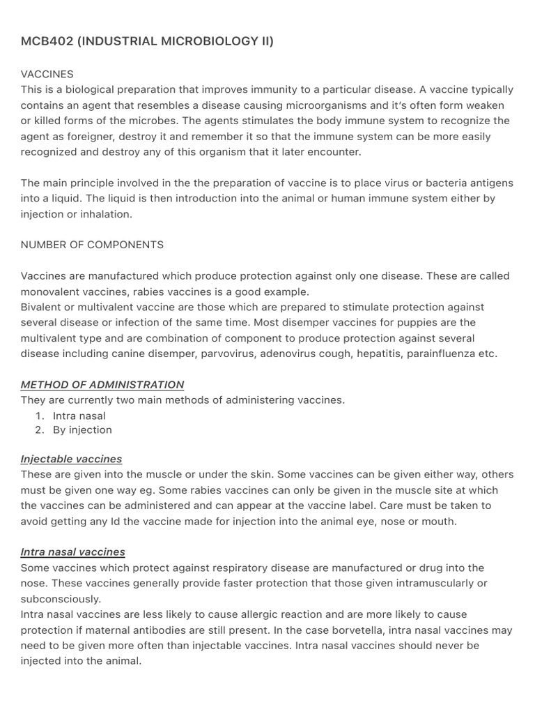 Overview of Vaccine Types and Administration | PDF | Vaccines | Immune ...