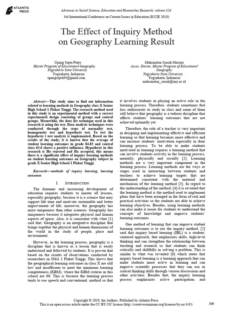 Inquiry Method's Impact on Geography Learning | PDF | Inquiry Based ...