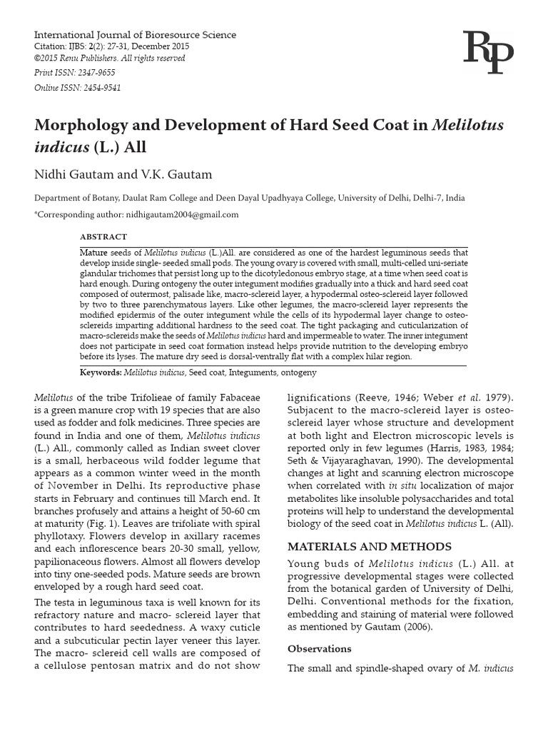 Morphology and Development of Hard Seed Coat - 2015 | PDF | Seed | Botany