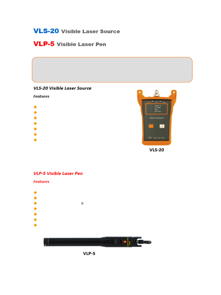 VLS-20 & VLP-5 Laser Fault Locators | PDF | Optical Fiber | Laser