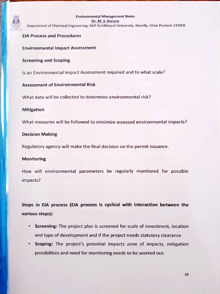 EIA Process and Procedures Notes | PDF | Environmental Impact ...