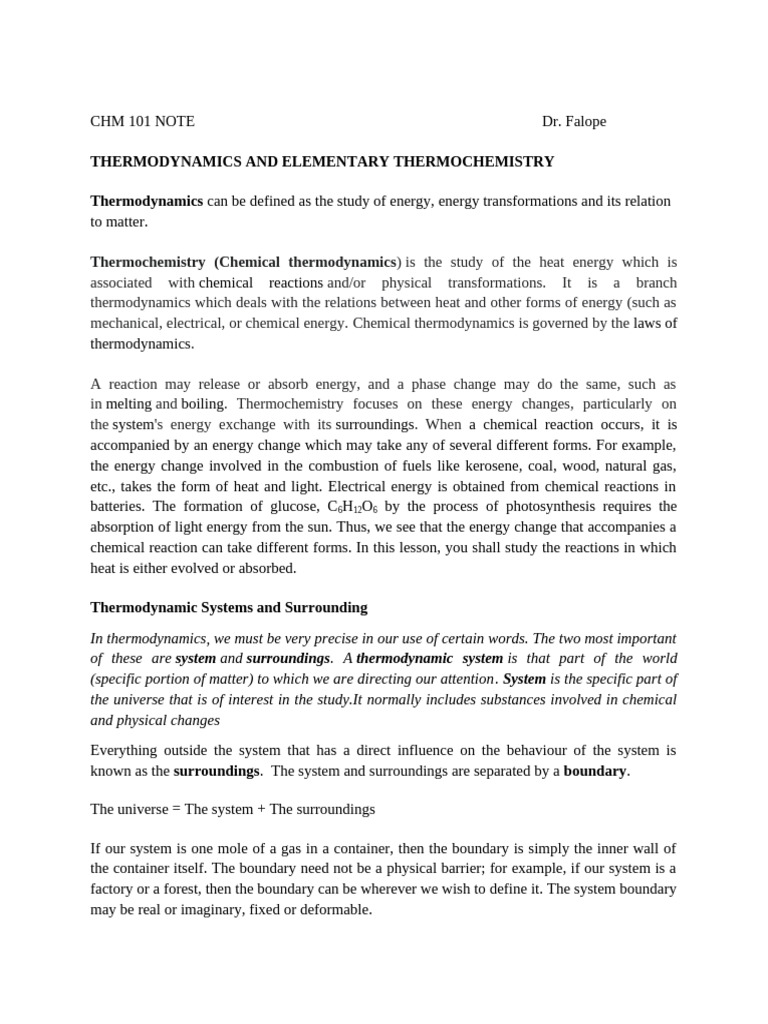 CHM 101 Thermodynamics and Thermochem(0) | PDF | Entropy | Heat