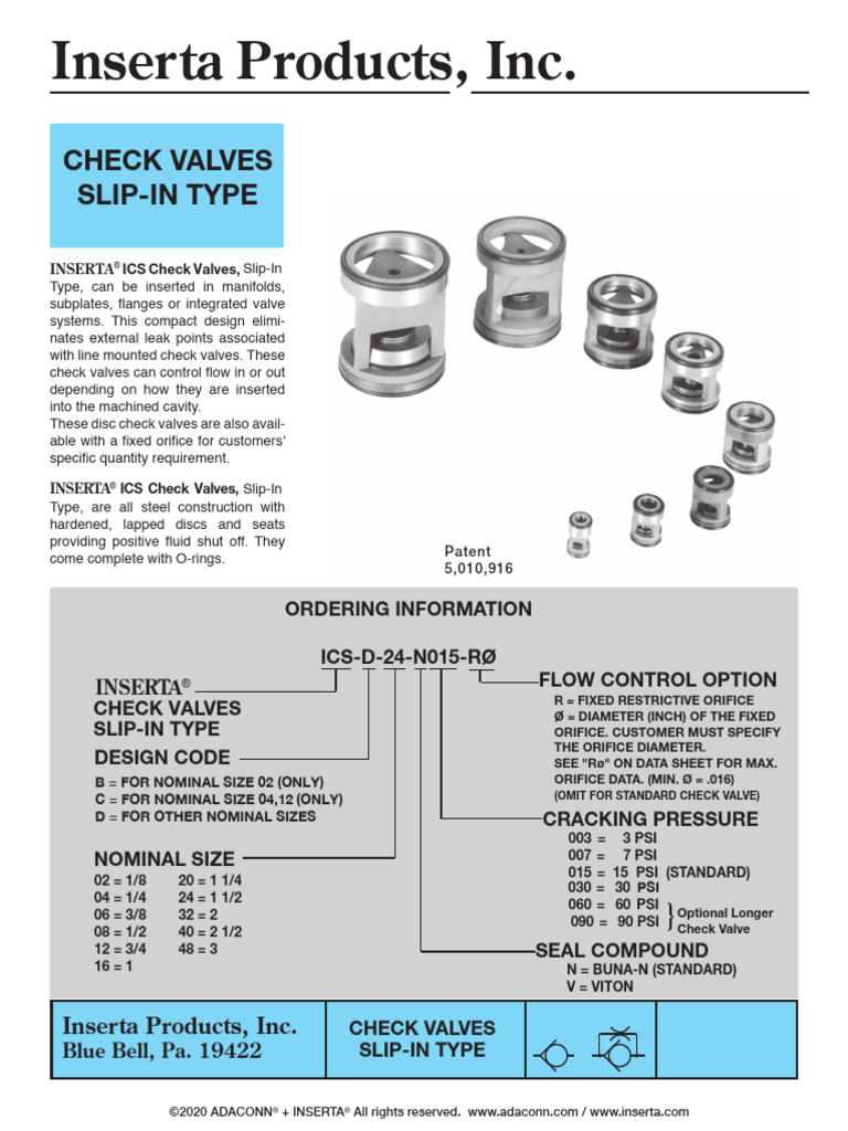 Slip-In Check Valves Overview | PDF | Valve | Mechanical Engineering