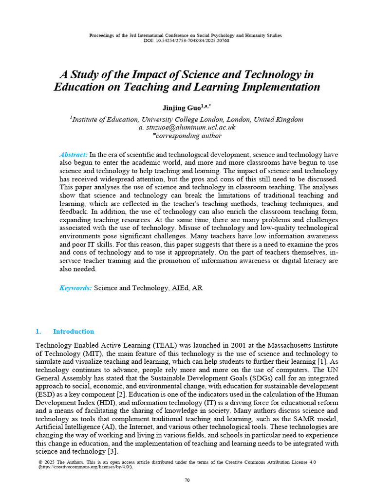 A Study of the Impact of Science and Technology In | PDF | Teachers ...