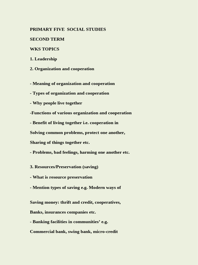 Second Term Primary 5 Social Studies | PDF | Cost Of Living | Water