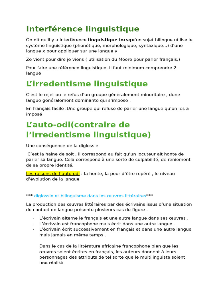 Interférence linguistique et sociolinguistique | PDF | Multilinguisme ...