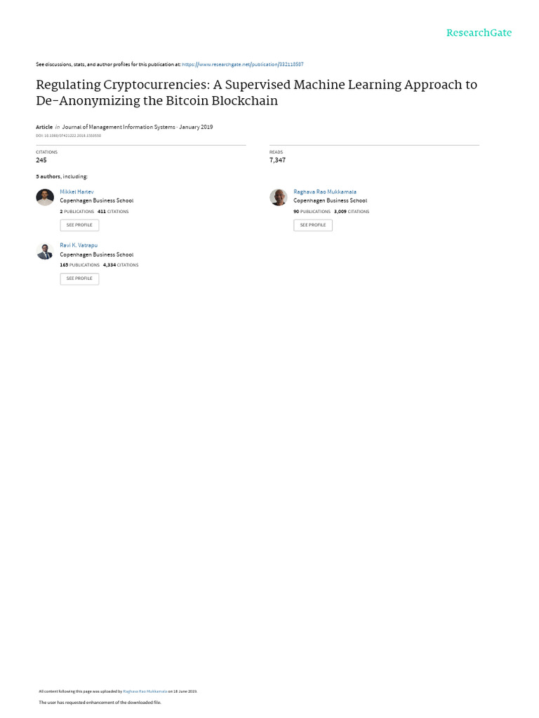 De-Anonymizing Bitcoin with Machine Learning | PDF | Cryptocurrency ...