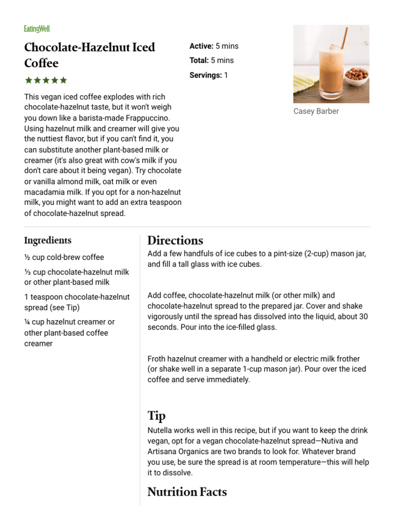 Chocolate-Hazelnut Iced Coffee Recipe _ EatingWell | PDF | Milk | Drink